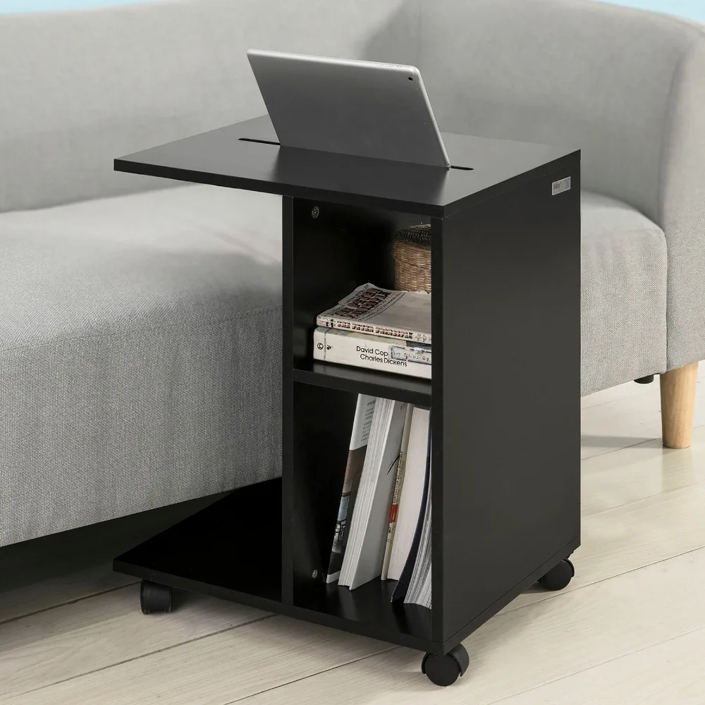 SoBuy FBT48 Modern Side Table End Table Coffee Table on Wheels with 2 Storage Shelves Living Room Furniture