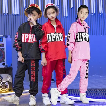 

2019 New Hiphop Printed Jacket Pants Set Kids Hip Hop Clothing Boys Girls Street Dance Suit Children's Jazz Performance Costumes