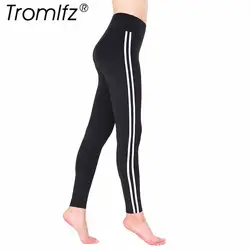 Tromlfz контраст Панель сбоку Skinny Ankle Jeans 2019 Лето прямой ногой возможность носить с брюками женский, Черный Спортивные штаны в полоску