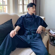 Мужская модная летняя Дизайнерская мужская футболка с бантом на талии хип-хоп комбинезон tide бренд мужской ретро Свободный комбинезон с короткими рукавами