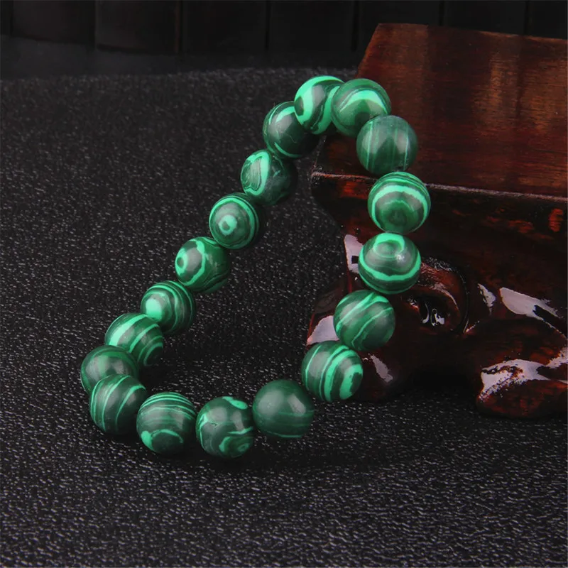 

Buddhist Natural Stone Beads Men Bracelets 10mm Round Green Malachite Elastic Charm Bracelet Bangle Jewelry Gift For Women