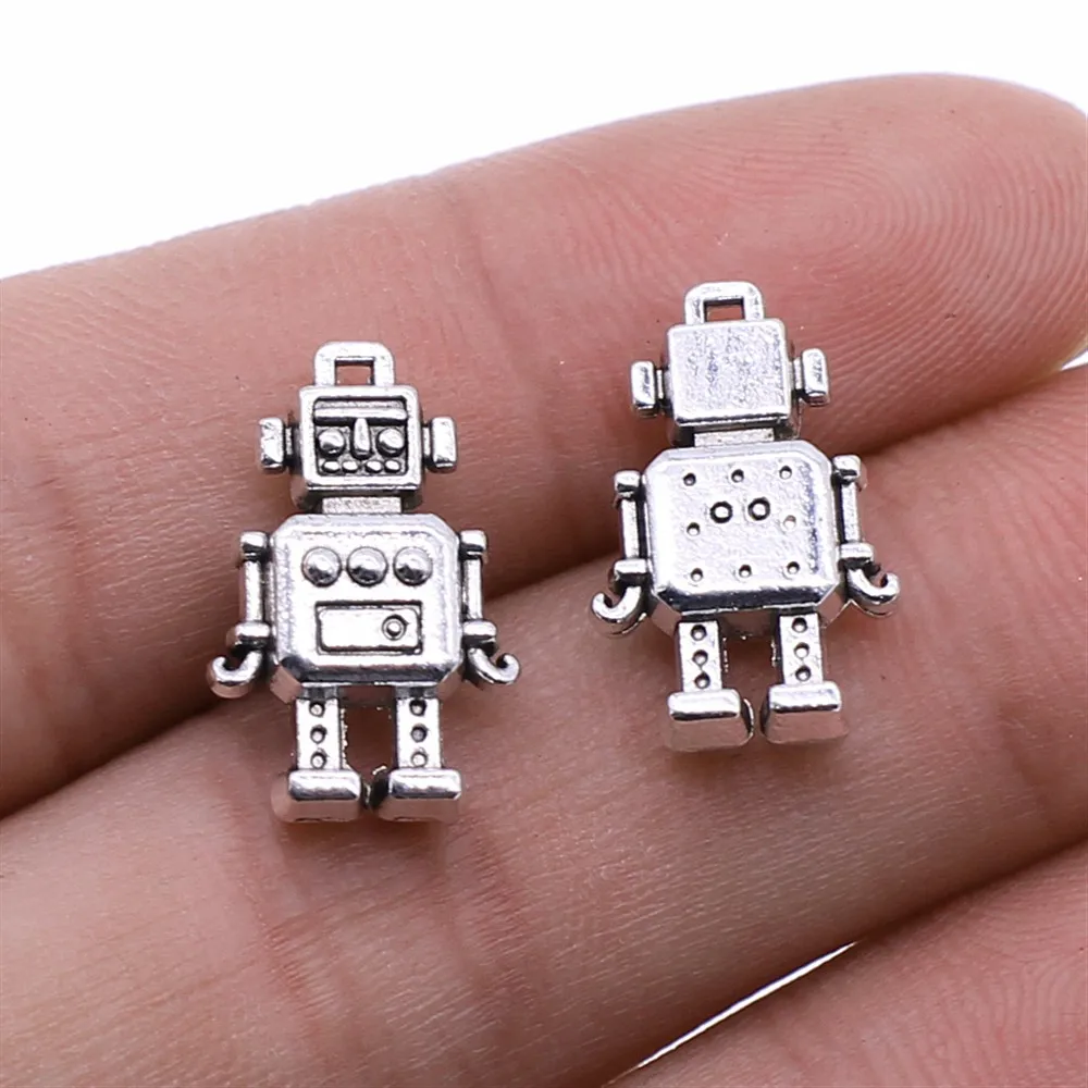 

WYSIWYG 6pcs Charms Jewelry Findings DIY Accessories Robot Pendant Antique Silver Plated 12x18mm