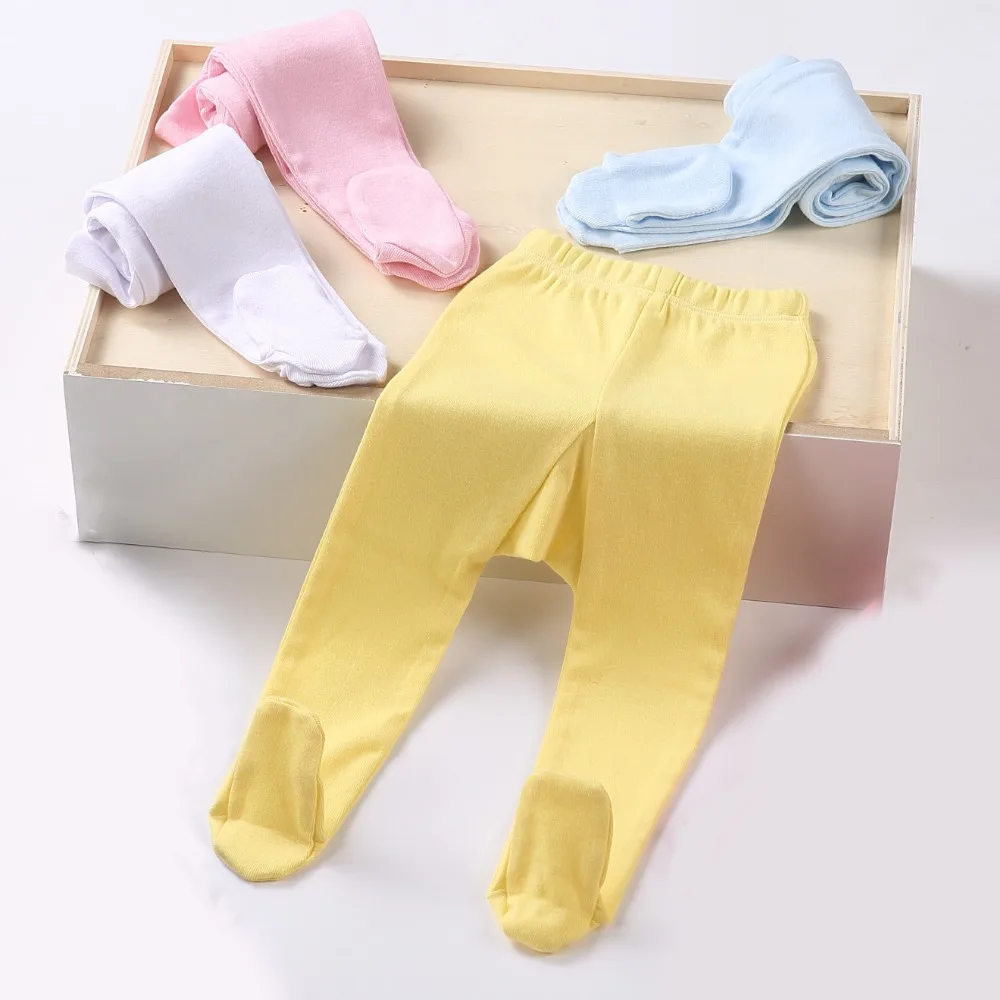Хлопковые колготки для малышей; белые однотонные кальсоны; пижамы на толстой подошве; брюки для мальчиков; tight0-3-6-12-24months для девочек
