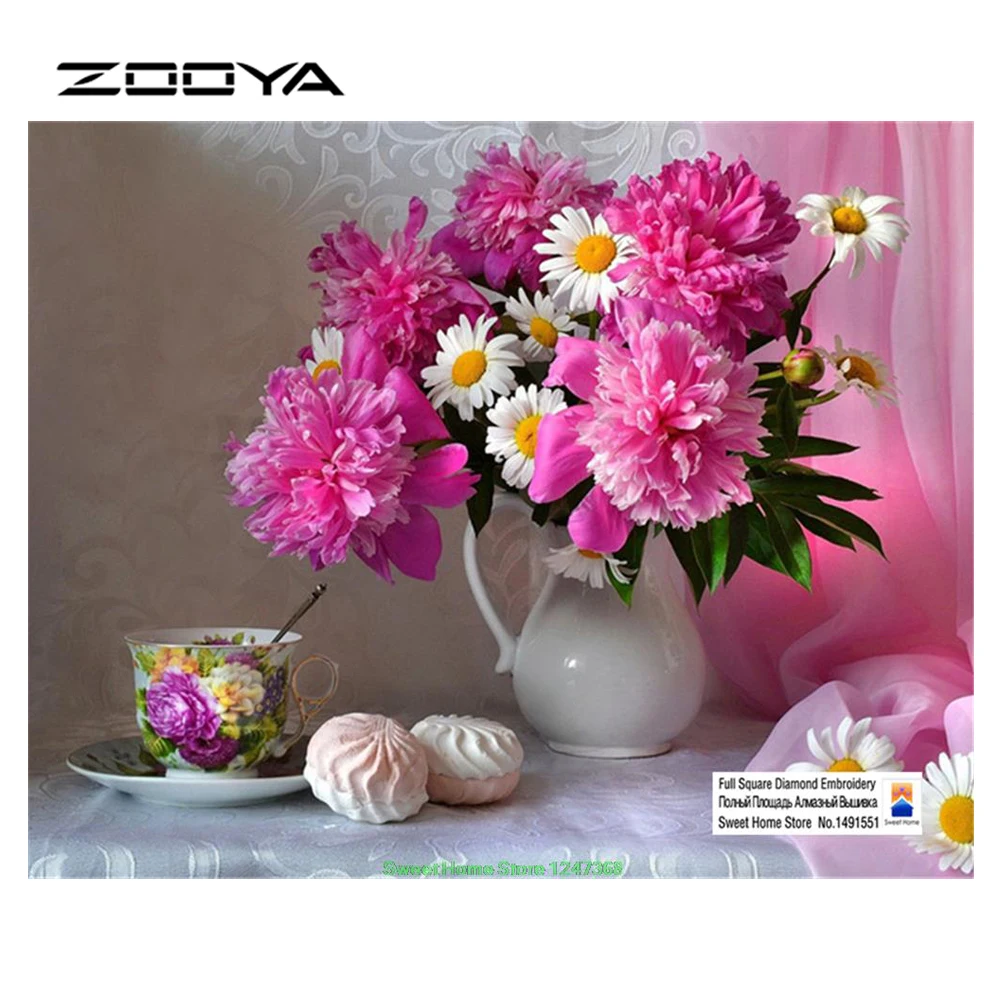 ZOOYA Алмазная картина чай розовые цветы Новые DIY 3D Стразы в настройках ручная