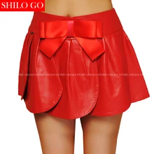 SHILO GO/Новая модная уличная женская красная юбка с бантом из овечьей кожи, дутые шорты из натуральной кожи с лепестками, Новая женская юбка