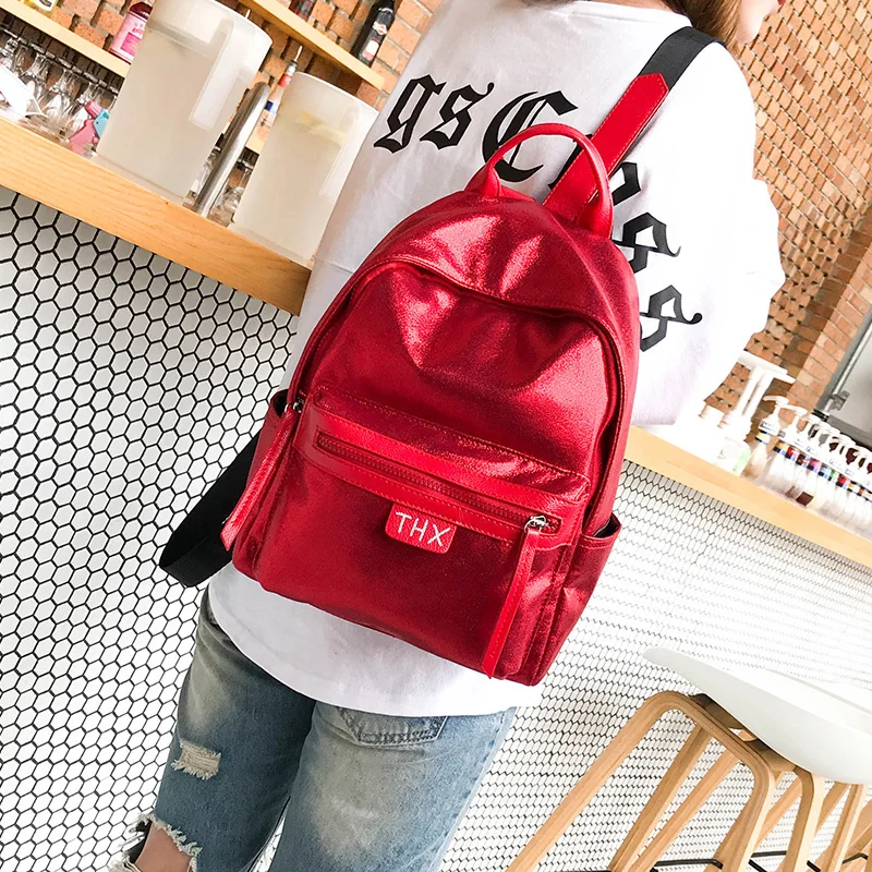 Fashion Glitter Women Backpack big capacity  PU Leather Teenage Girls School Bag Large Female backpacks for travelling red black (15)