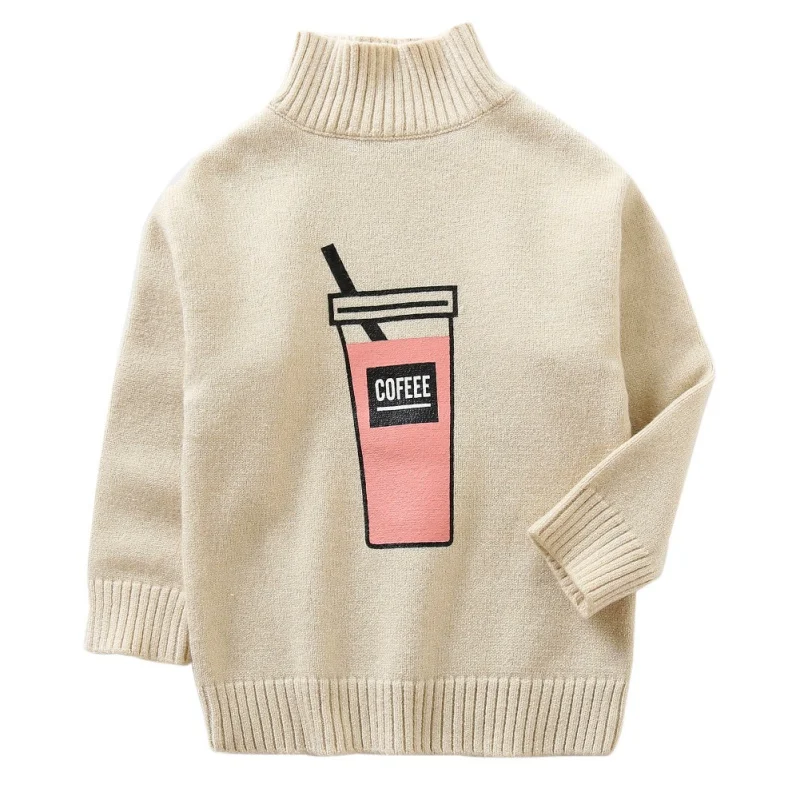 Baby Girl Knitted Cardigan Turtleneck Cotton Sweater Solid Warm Kids