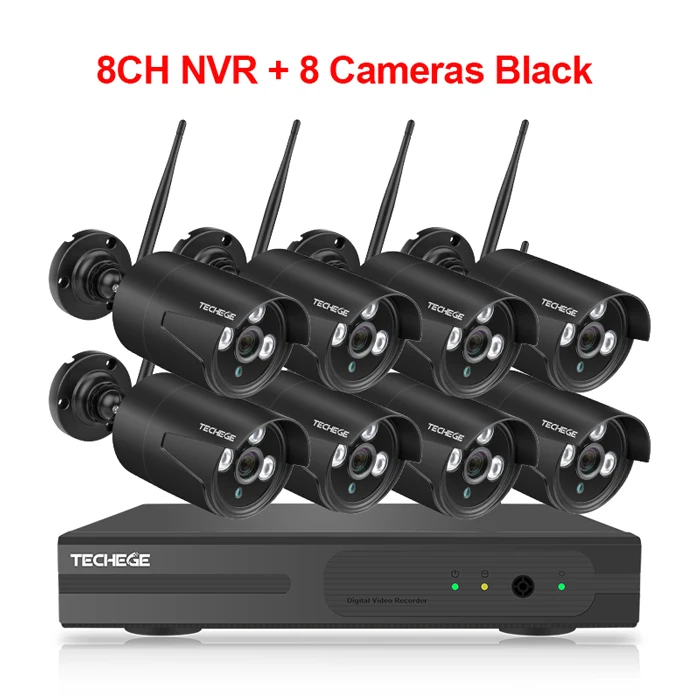 Techege 8CH 1080P HD Wifi NVR Kit Audio Record CCTV Camera System 2MP Waterproof Wireless Security Camera System 4/8 Cameras - Цвет: 8CH NVR 8Cam Black C