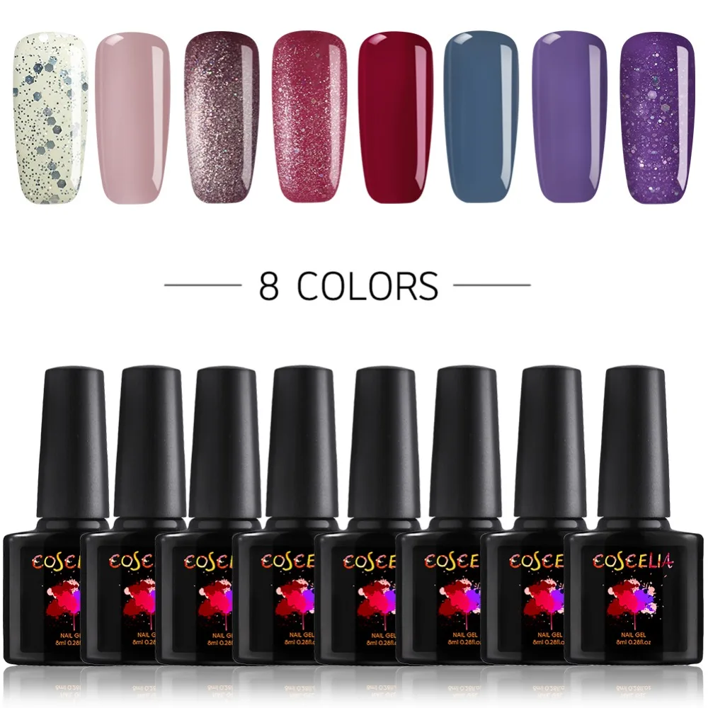 

8PC 8ML Pure 40 Colors UV Gel Nail Polish Soak Off Lucky Primer Led Hybrid Varnish Semi Permanent Top Base Paint