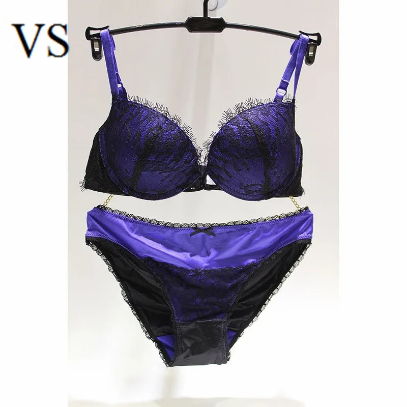 Sexy Underwear Women Bra Set VS Eyelash Lace Bra Brief Set