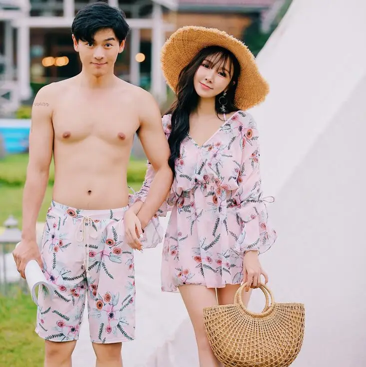 

2019 Bikinis Women Swimwear Plus Size Woman Swimsuit With Shorts For Couple Female New Korea Skirt Men Beach Pants Print