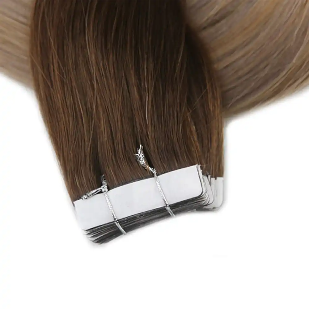 Full Shine Human Hair Extensions 4 Dark Brown Fading To 18 Ash