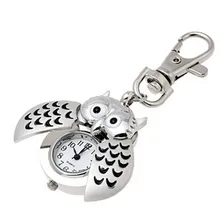 Dropshipping HF 2016 Mini Metal Key Ring owl double open Quartz Watch Clock- Silver Relogio Masculino Relogio Feminino 5Down