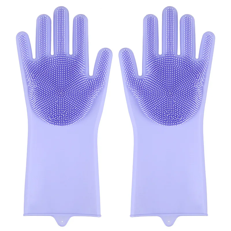 1 пара перчаток для мытья посуды Волшебные силиконовые перчатки для чистки посуды с чистящей щеткой кухонные перчатки для мытья уборки - Цвет: Фиолетовый