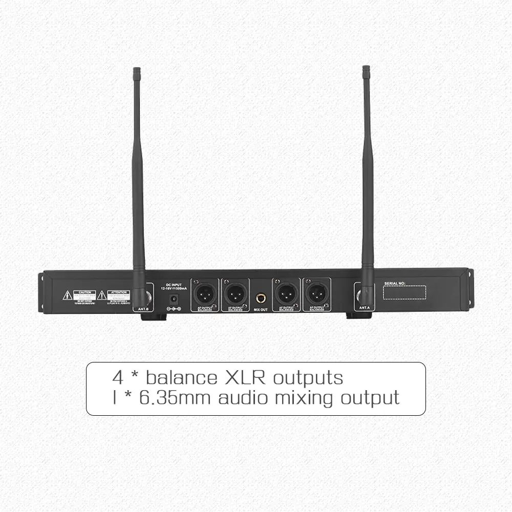 Muslady D2 Профессиональный 4-канал частоты UHF Беспроводной микрофонная система для Конференции 6,35 мм и выходов XLR двойная антенна
