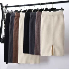 Утолщенная трикотажная одноступенчатая юбка с разрезом Женская Осень-зима длинные юбки Ropa De Invierno Para Mujer