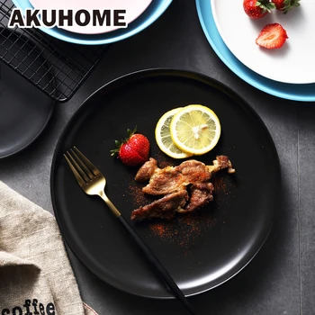 

Ceramic Dinner Plates Beef Plate Tableware Round Solid Color Dessert Dish Simple and Creative Salad Cutter Dishes Akuhome