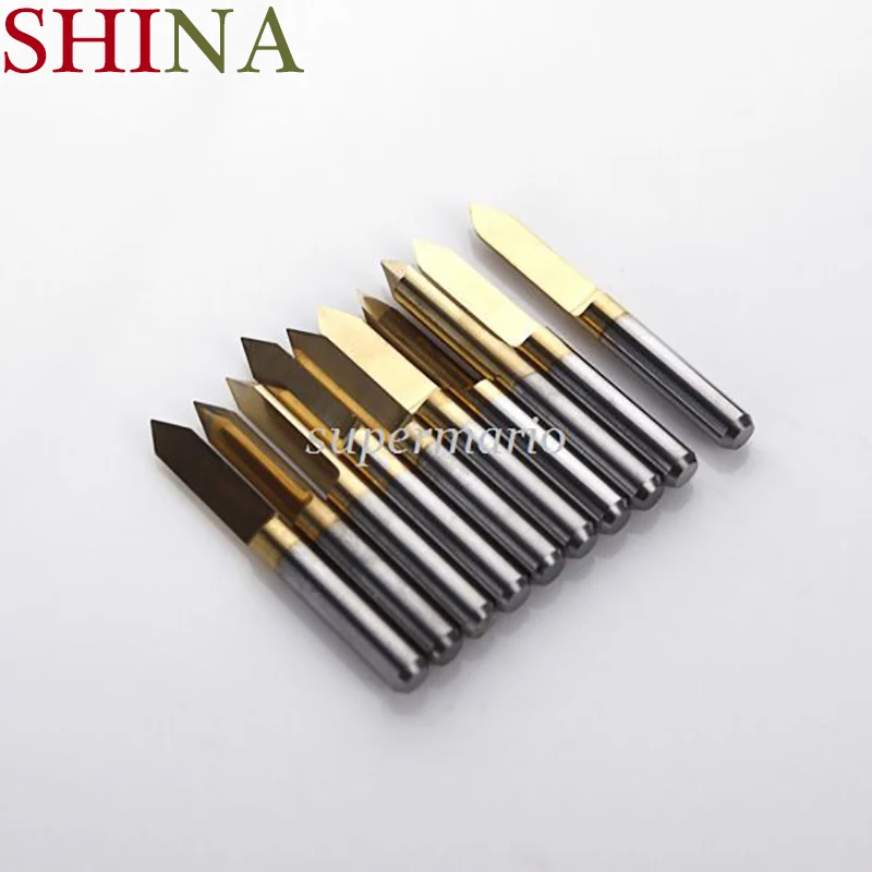 10x Titanium Milling Cutters Coated Carbide PCB Engraving CNC Bit Router Tool 3.175*90 Degree 0.2mm Tip