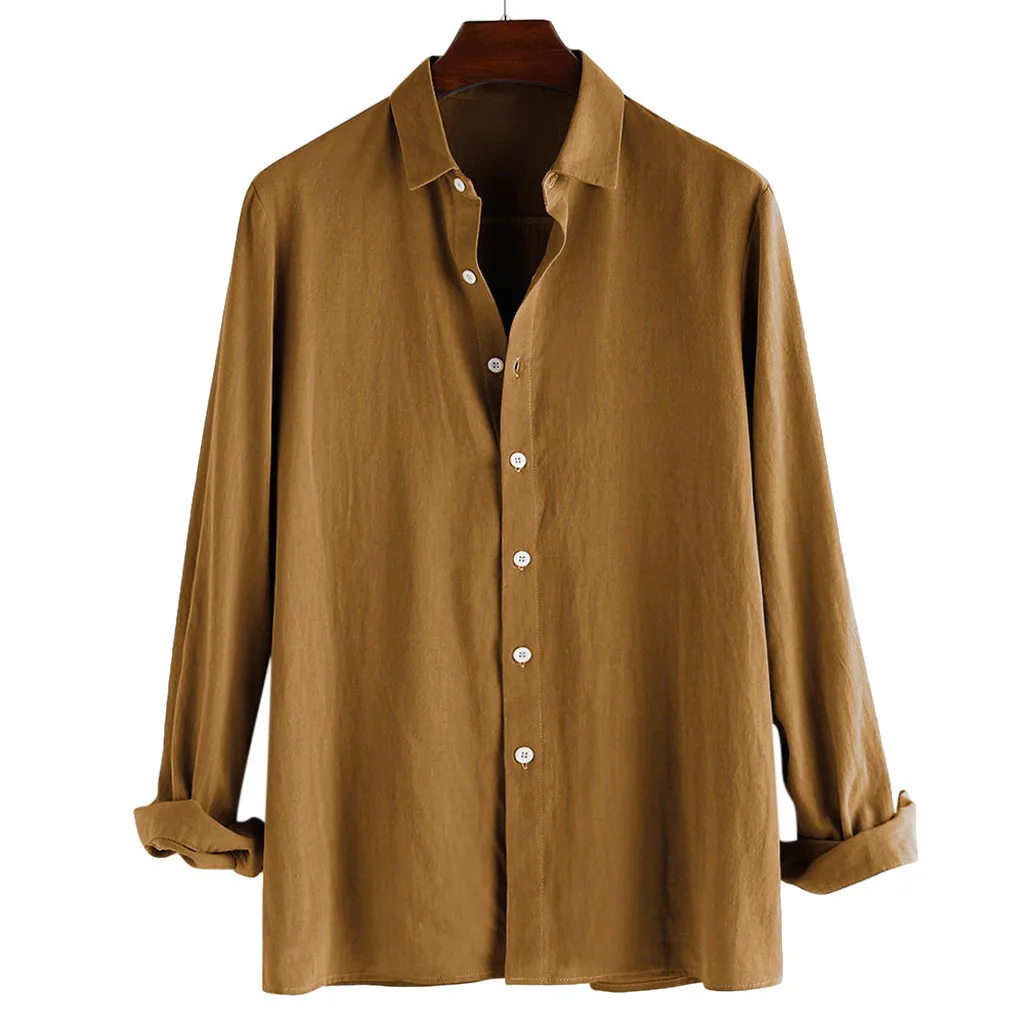 

2019 Plus Size men's clothing Men's Casual Button Turn-Down Collar Slim Fit Long Sleeve Top Shirt Solid Blouse Hauts pour hommes