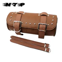 Brown Leather font b Motorcycle b font Front Forks font b Bags b font Sissy Bar