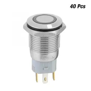 

Push Button Switch 40pcs 16mm Metal Momentary Push Button Switch Auto Reset 5-Pin with 12V LED Light micro switch