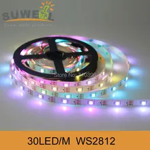 non waterproof individually addressable 5v 30 led/m digital 5050 rgb ws2811 ws2812 ws2812b led strip white pcb 5m free shipping