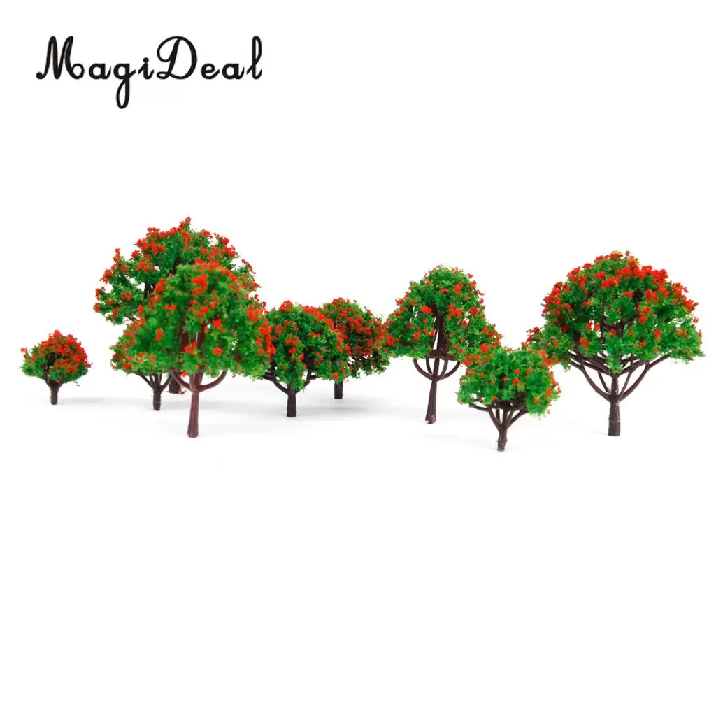 10Pcs/Lot Red Flower Trees Model Train Railroad Railway Street Architecture Scenery Landscape HO N Z Scale Toys for Children