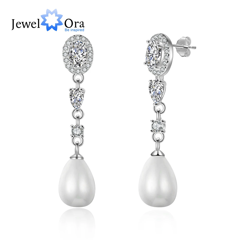 

Luxury Women 925 Sterling Silver Pearl Drop Earrings Sparkling Cubic Zirconia Weddding Earrings for Girls (JewelOra EA103332)