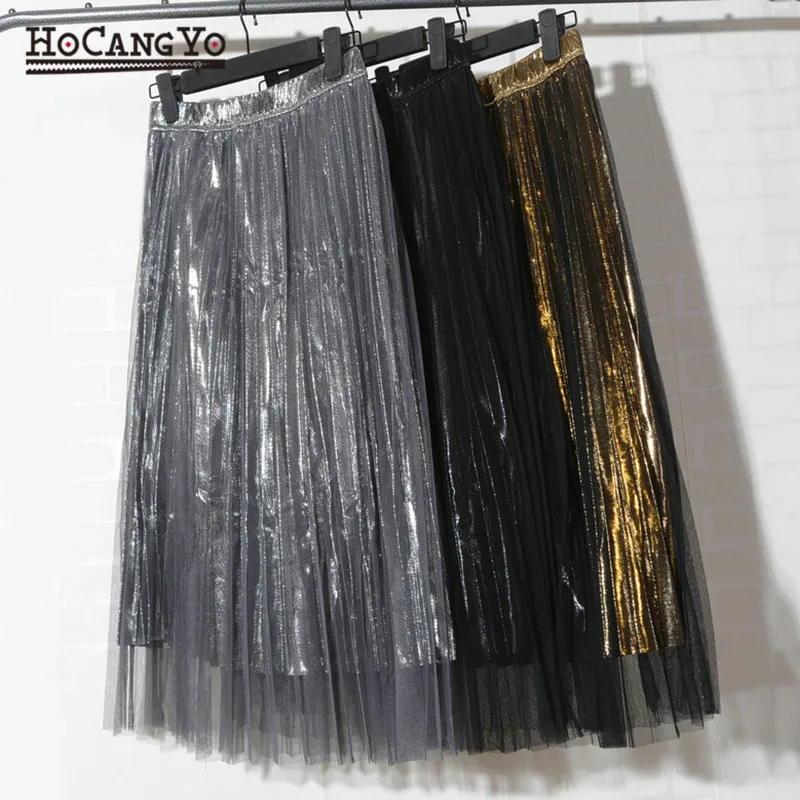 

2019 New Women Casual Skirt Pleated Spring Streetwear Polyester Midi Skirts Ladies Fashion Pleated Skirts Three Layers Free Size