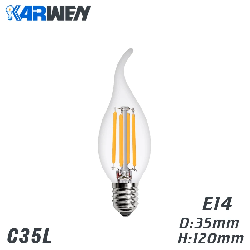 KARWEN светодиодный светильник Эдисона E27 E14 винтажный накаливания 220 В 2 Вт 4 6 8 ST64 G80