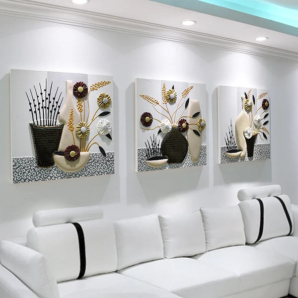 Eways 3 قطعة/المجموعة خلفية الجدار الديكور 70x70 cm غرفة المعيشة جدارية مطعم اللوحة فرملس اللوحات 3d