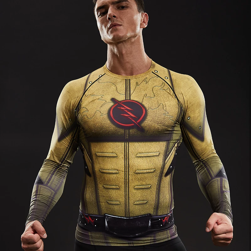 

Cosplay Costume Reverse Flash 3D Printed T-shirts Men Raglan Long Sleeve Compression Shirt Fitness Clothing Male Tops Halloween