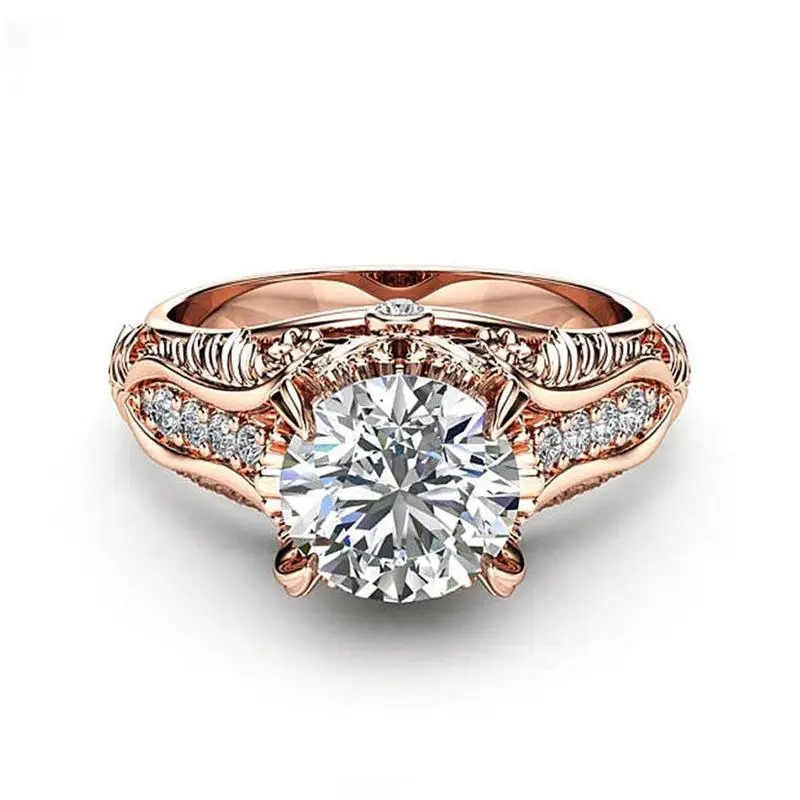 

New Micro Plated With 18 k Rose Gold Color Fashion Retro Flower Engagement Ring Jewelry For Women Fashion Promise Rings