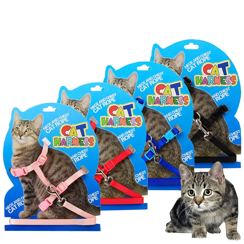 

Hot Sale 4 Colors Nylon Products For Pet Cat Harness And Leash Adjustable Pet Traction Harness Belt Cat Kitten Halter Collar