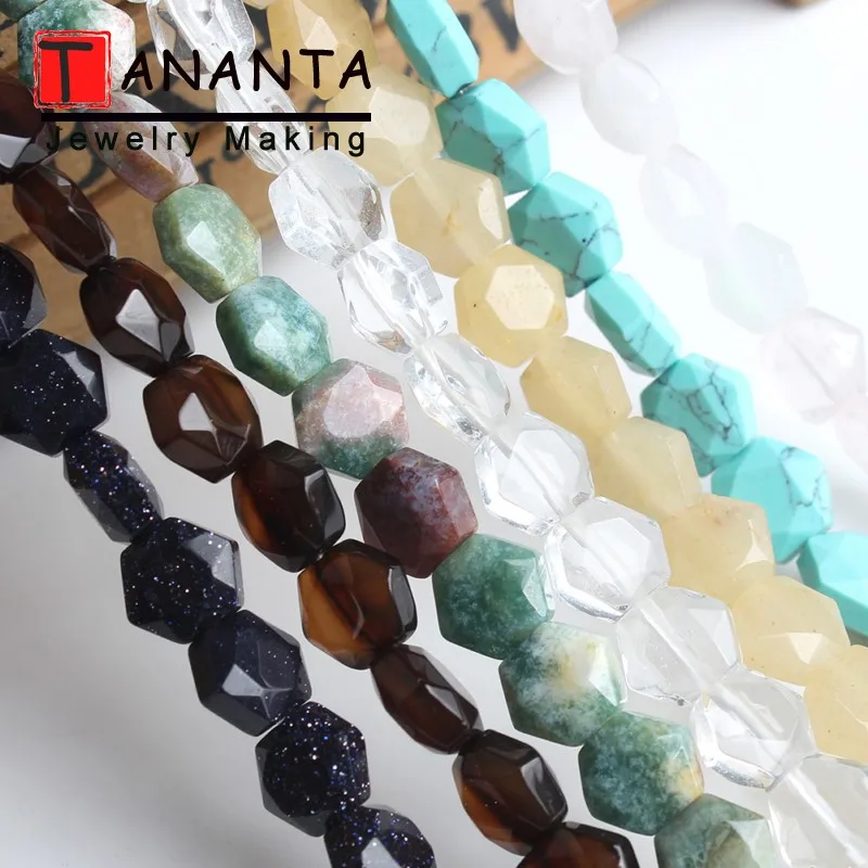 

Hexagonal Natural Stone Beads Faceted Sandstone Jades Rose Quartzs DIY Bracelet Necklace For Jewelry Making Size 8*8mm 7.5Inches