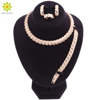 

Fashion Jewelry Sets For Women Earrings Ring Bracelet Necklace Gold Color Classic Pendant Wedding Dress Accessories