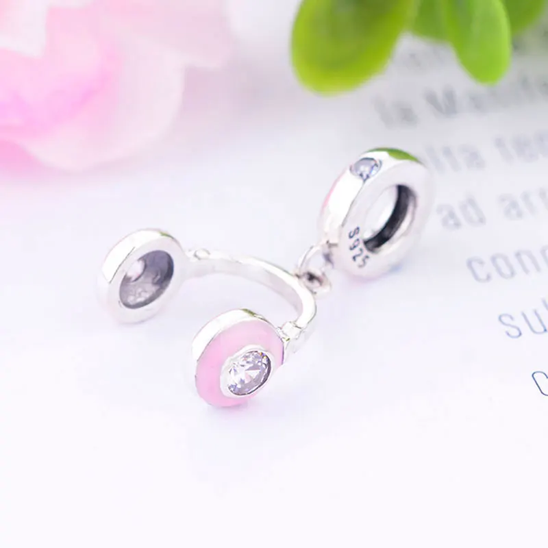 

Music Note Pink Headphone Fit Original Pandora Charm Bracelet Necklace 925 Sterling Silver Pendant Beads Making Enamel Berloque