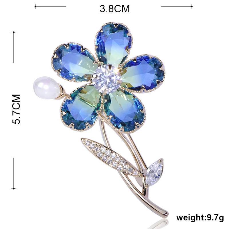 FUNMOR Luxurious Purple CZ Zircon Flower Women Brooch Freshwater Pearls Copper Brooches Hijab Pins Banquet Jewelry Scarf Buckle 34