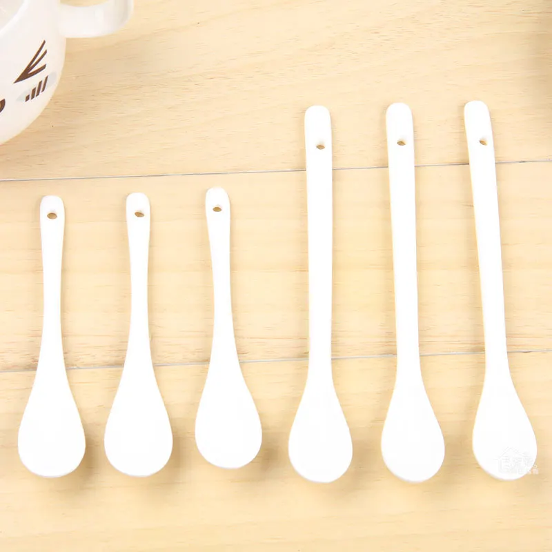 

50pcs/lot 13/16cm Pure White Porcelain Coffee Spoon Ceramic Tea Spoon