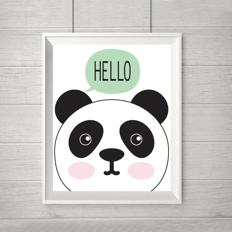 Hello Panda Art Print Baby Canvas Wall Modern Hello Panda Art Print Baby Canvas Wall Modern Nursery Decor Animals Kids Room Frame Not Included In Painting Calligraphy From