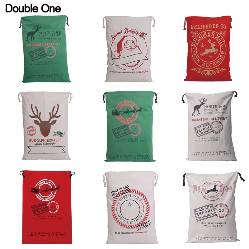

XMAS Christmas Cotton Canvas Drawstring Gift Bag Child Candy Jewelry Gift Big Pouch Santa Claus Deer 15 styles 1PC 50x70cm