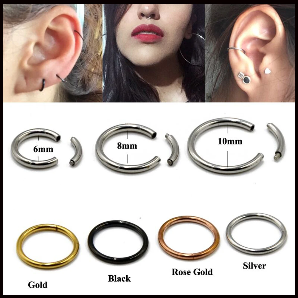 

2PCS 16G Steel Segment Ring Ear Piercing Nose Rings Captive Nose Hoop Piercings Clip on Earrings For Unisex Body Jewelry