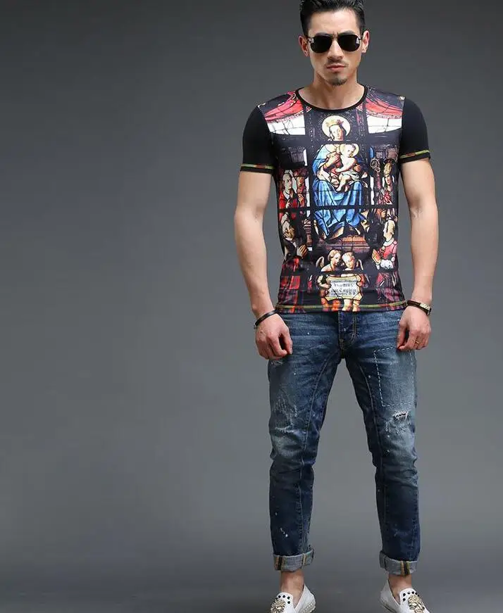 Мужская хлопковая футболка с коротким рукавом европейский дизайн|men tshirt|designer