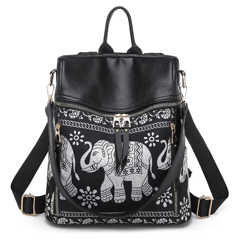 

Miyahouse Women's Bag Multi-function Oxford Backpack Chinese Style Elephant Printed Schoolbag For Teenager Girls Travel Bag