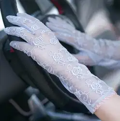 Для женщин Весна летние перчатки для водителя Цветочная вышивка солнцезащитный крем средней длины Перчатки леди УФ сексуальные кружевные
