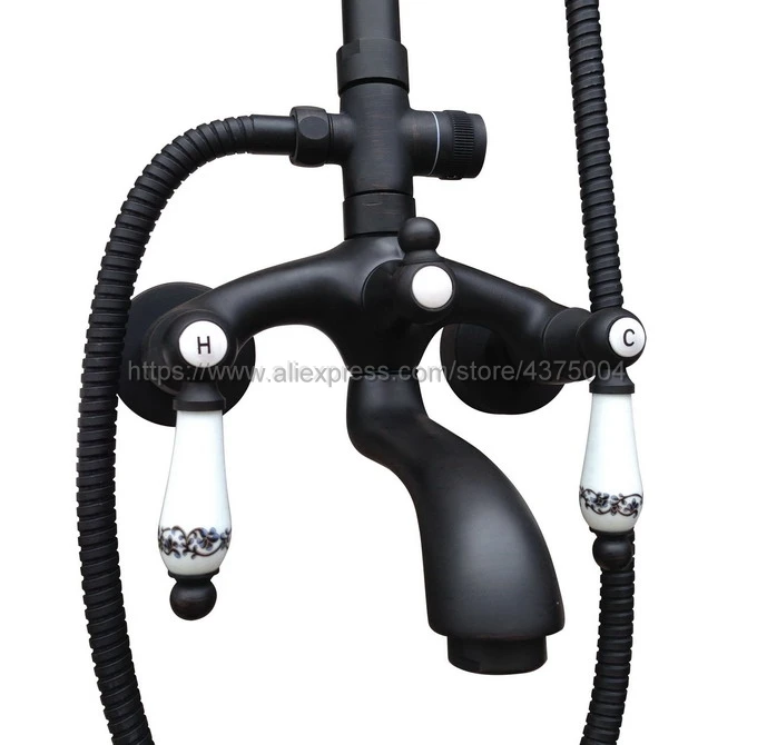 Shower Faucets Oil Rubbed Bronze Shower Set Faucet Tub Mixer Tap Handheld Shower Wall Mounted Nhg635