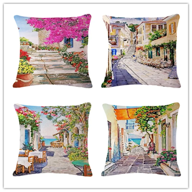 

beautiful color house tree Cushion(No Filler) Polyester Family affection Sofa Car Seat family Home Decorative Throw Pillow