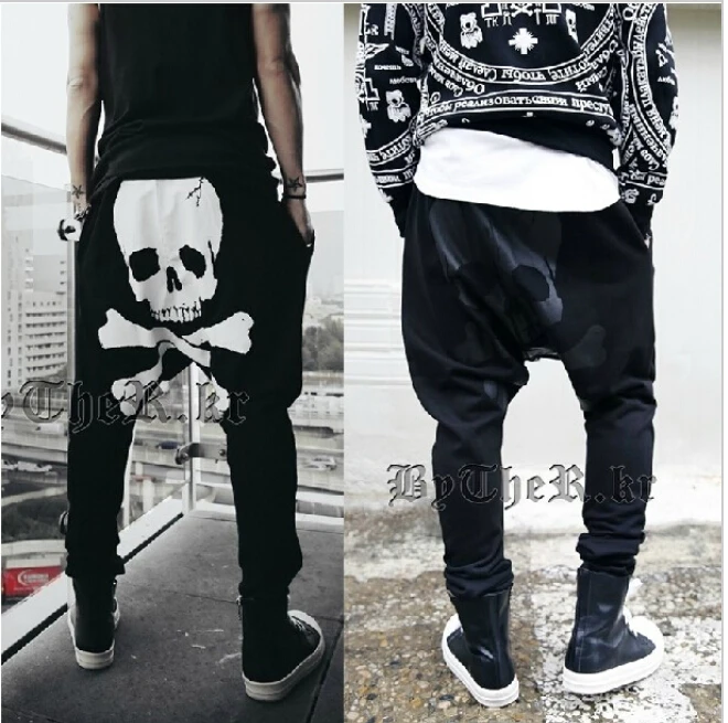 Men's Sports Jogging Style Mens Skull Printed Hip Hop Harem Black Sweat