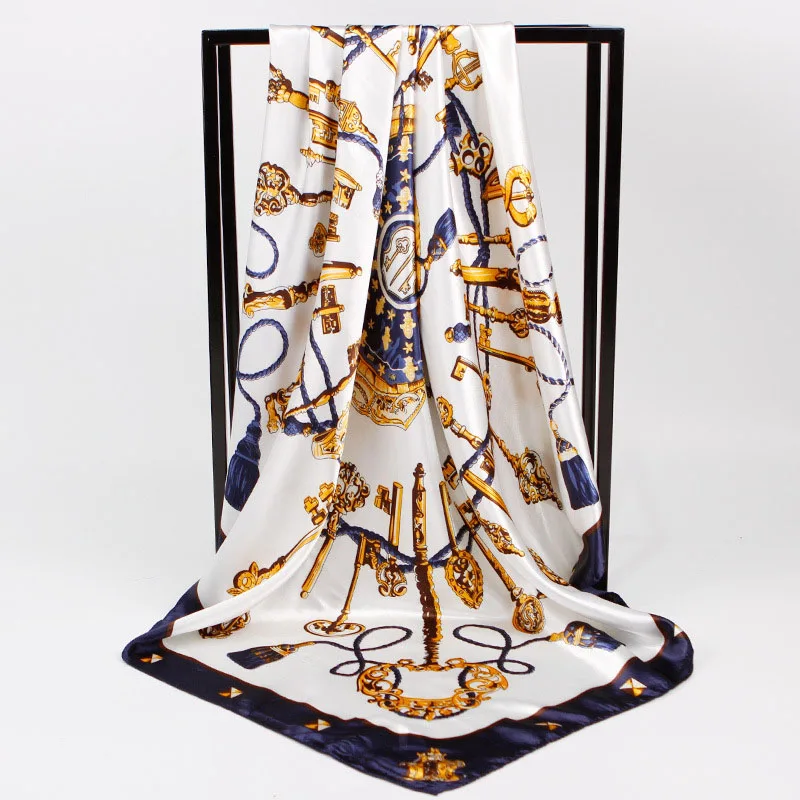 

New Scarves For Women Print Silk Fashion Square Head Women Flower Printed Hijab Scarves Female Shawl Wraps Scarfs 90cm*90cm A22