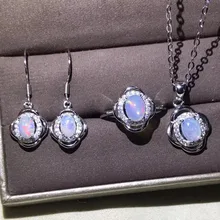 MeiBaPJ натуральный опал драгоценный камень цветок серьги кольцо и ожерелье 3 Сиут для женщин Настоящее 925 пробы серебряные ювелирные изделия